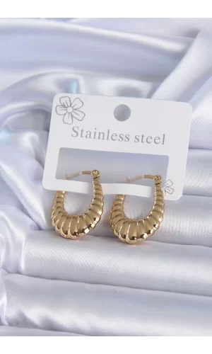 316L Çelik Gold Renk İşlemeli Halka Model Kadın Küpe