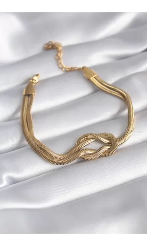 316L Çelik Gold Renk İtalyan Zincir Düğüm Model Kadın Bileklik