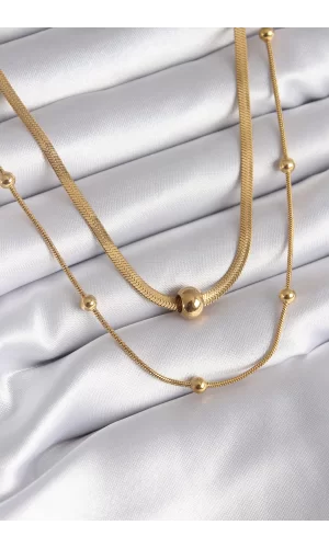 316L Çelik Gold Renk İtalyan Zincir Model Topçuk Detay Kadın Kolye
