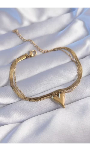 316L Çelik Gold Renk İtalyan Zincirli Kalp Model Bileklik