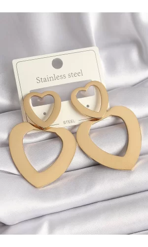 316L Çelik Gold Renk Kalp Model Kadın Küpe