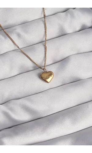 316L Çelik Gold Renk Kalp Model Love Kolye