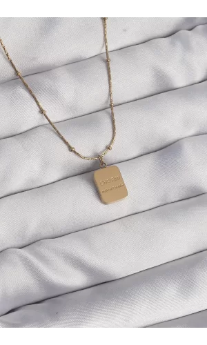 316L Çelik Gold Renk Kare Charm Model Kolye