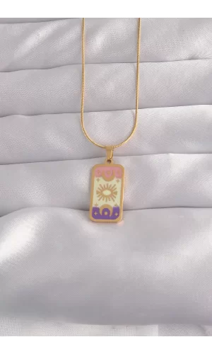 316L Çelik Gold Renk Karışık Mineli Ay Figür Tarot Kolye