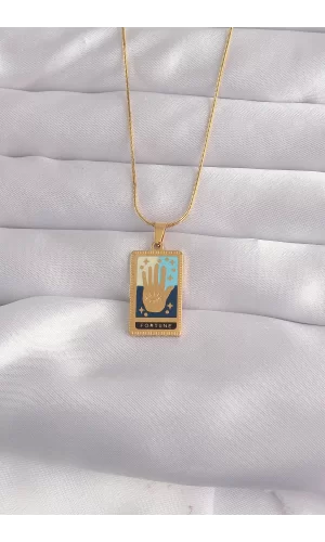 316L Çelik Gold Renk Karışık Mineli El Figür Tarot Kolye