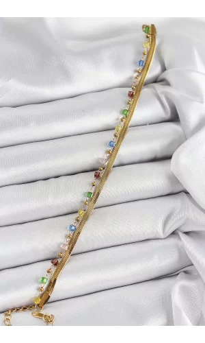 316L Çelik Gold Renk Karışık Renkli Kristal Taşlı Kadın Bileklik