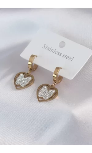 316L Çelik Gold Renk Kelebek Model Zirkon Taş Detay Kadın Küpe