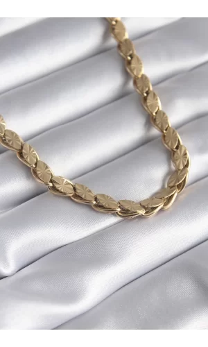 316L Çelik Gold Renk Lazer Kesim Arpa Zincir Model Kadın Kolye