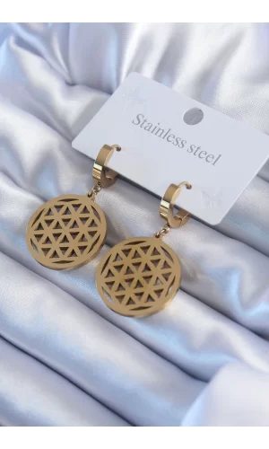 316L Çelik Gold Renk Lotus Model Kadın Küpe