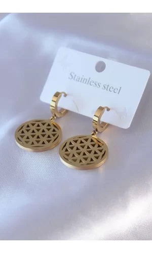 316L Çelik Gold Renk Lotus Model Kadın Küpe
