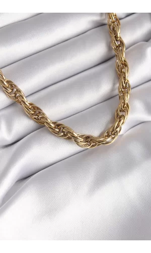 316L Çelik Gold Renk Örme Burgu Zincir Model Kadın Kolye