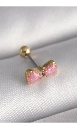 316L Çelik Gold Renk Pembe Fiyonk Model Tragus Piercing