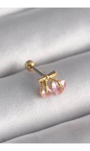 316L Çelik Gold Renk Pembe Zirkon Taşlı Kalp Tragus Piercing