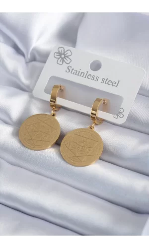 316L Çelik Gold Renk Pentagram Yıldızı İşleme Model Kadın Küpe