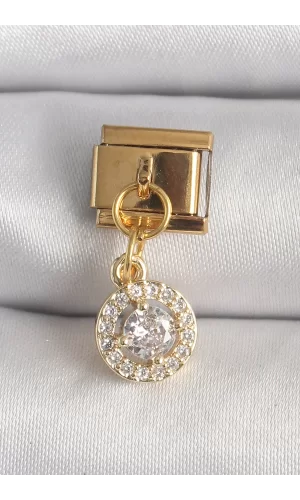 316L Çelik Gold Renk Sallantı Daire Zirkon Taşlı Nomination Charm