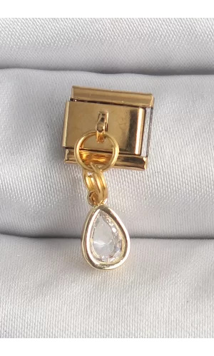 316L Çelik Gold Renk Sallantı Damla Zirkon Taşlı Nomination Charm