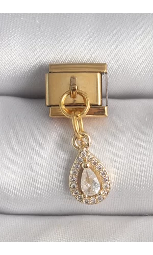 316L Çelik Gold Renk Sallantı Damla Zirkon Taşlı Nomination Charm