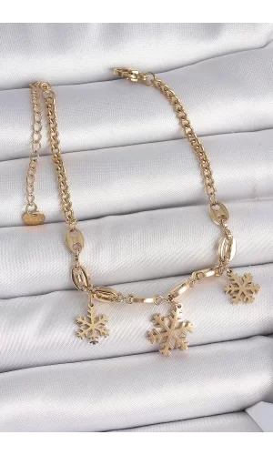 316L Çelik Gold Renk Sallantı Kar Tanesi Model Kadın Bileklik