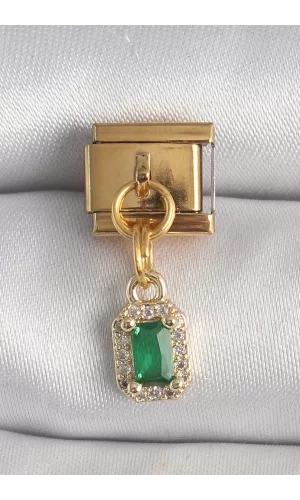 316L Çelik Gold Renk Sallantı Kare Yeşil Zirkon Taşlı Nomination Charm