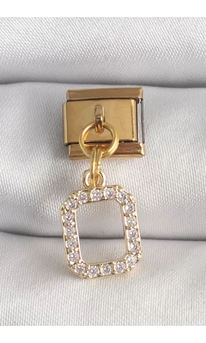 316L Çelik Gold Renk Sallantı Kare Zirkon Taşlı Nomination Charm