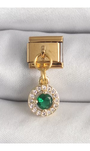 316L Çelik Gold Renk Sallantı Yeşil Zirkon Taşlı Nomination Charm