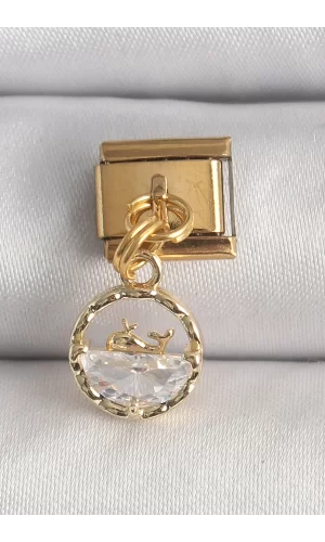 316L Çelik Gold Renk Sallantı Zirkon Taşlı Balina Model Nomination Charm