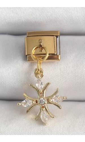 316L Çelik Gold Renk Sallantı Zirkon Taşlı Kar Tanesi Model Nomination Charm