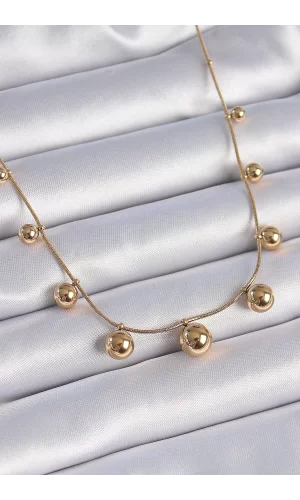 316L Çelik Gold Renk Top Model Kadın Kolye