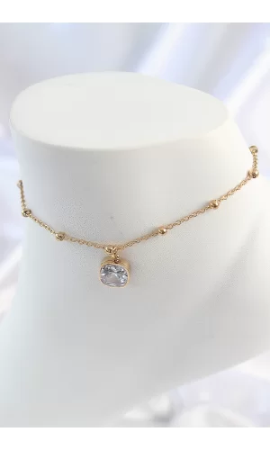 316L Çelik Gold Renk Topçuk Zincir Model Sallantı Kare Zirkon Taş Model Kadın Halhal