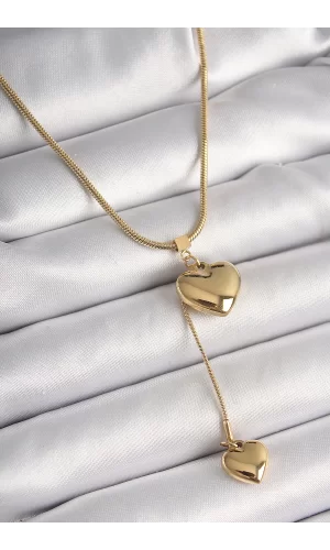 316L Çelik Gold Renk Tüp Zincir Model 3D Sallantı Kalp Model Kadın Kolye