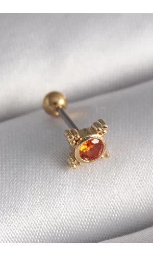 316L Çelik Gold Renk Turuncu Zirkon Taşlı Tragus Piercing