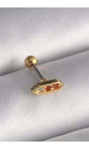 316L Çelik Gold Renk Turuncu Zirkon Taşlı Tragus Piercing