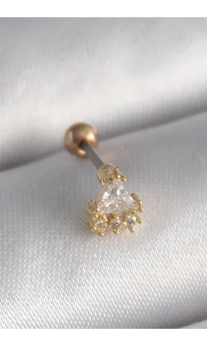 316L Çelik Gold Renk Üçgen Zirkon Taşlı Tragus Piercing