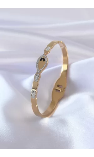 316L Çelik Gold Renk Yılan Model Zirkon Taş Detay Kadın Kelepçe