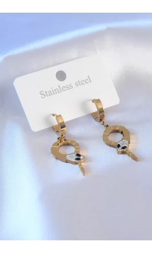 316L Çelik Gold Renk Yılan Model Zirkon Taşlı Kadın Küpe