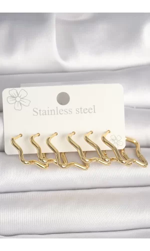 316L Çelik Gold Renk Yıldız Model Kadın Küpe Seti