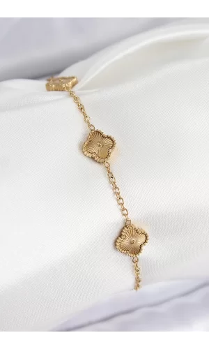 316L Çelik Gold Renk Yonca Kadın Bileklik