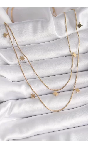 316L Çelik Gold Renk Zincir 2Li Kutup Yıldızı Model Kadın Kolye