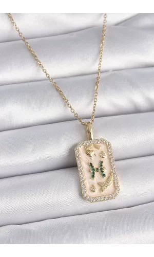 316L Çelik Gold Renk Zincir Balık Burcu Zirkon Taşlı Kadın Kolye