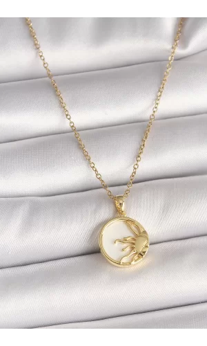 316L Çelik Gold Renk Zincir Beyaz Mineli Gün Batımı Model Kadın Kolye