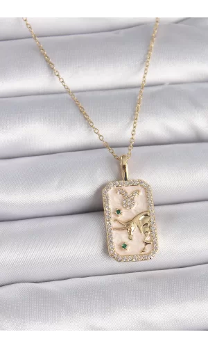 316L Çelik Gold Renk Zincir Boğa Burcu Zirkon Taşlı Kadın Kolye