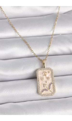 316L Çelik Gold Renk Zincir Yay Burcu Zirkon Taşlı Kadın Kolye