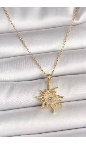 316L Çelik Gold Renk Zincir Zirkon Taş Detaylı Güneş Model Kadın Kolye