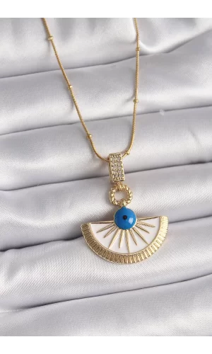 316L Çelik Gold Renk Zincir Zirkon Taş Detaylı Nazar Boncuk Göz Model Kadın Kolye
