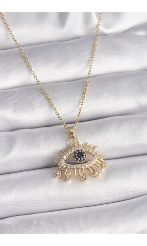 316L Çelik Gold Renk Zincir Zirkon Taşlı Göz Model Kadın Yüzük