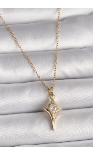 316L Çelik Gold Renk Zincir Zirkon Taşlı Kuzey Yıldızı Model Kadın Kolye