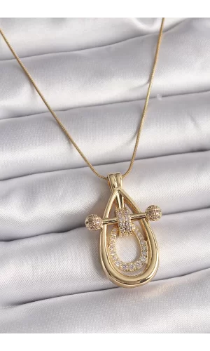 316L Çelik Gold Renk Zincir Zirkon Taşlı Vintage Model Kadın Kolye