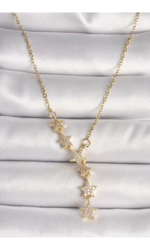316L Çelik Gold Renk Zincir Zirkon Taşlı Yıldız Model Kadın Kolye