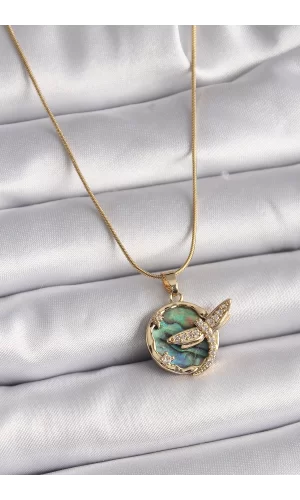 316L Çelik Gold Renk Zincir Zirkon Taşlı Yusufçuk Model Kadın Kolye