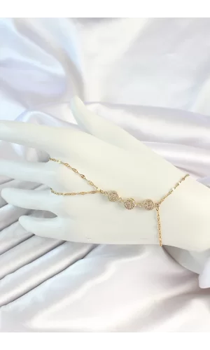 316L Çelik Gold Renk Zincirli Baget Zirkon Taşlı Şahmeran